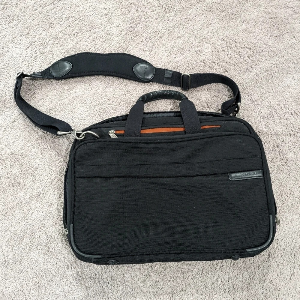 Briggs Riley Black Nylon Briefcase Laptop Bag Business Travel Messenger